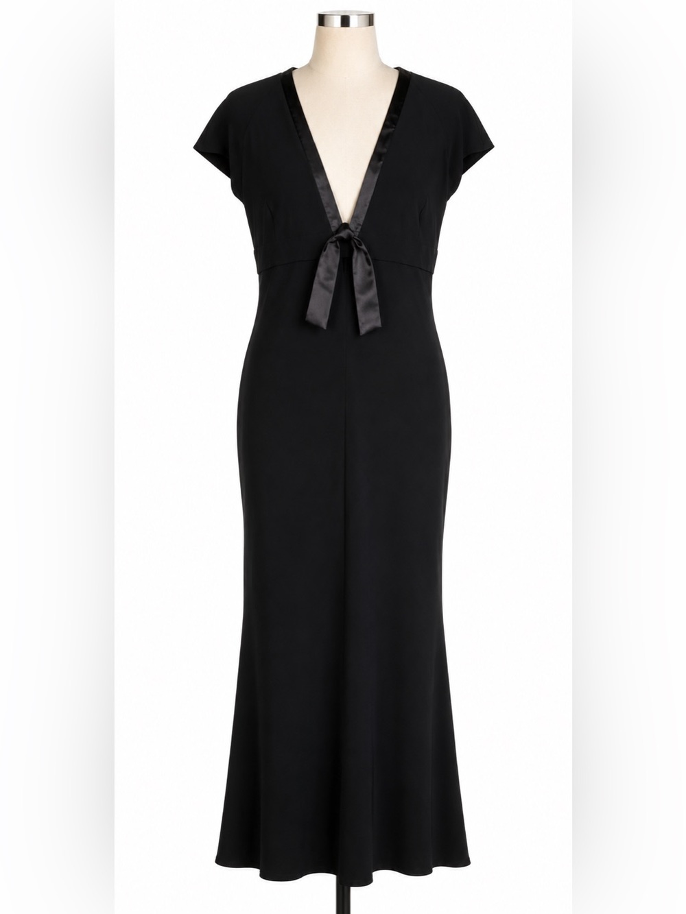 St John Couture Black Formal Evening Dress Satin Bow Detail Size 10 NWT Read